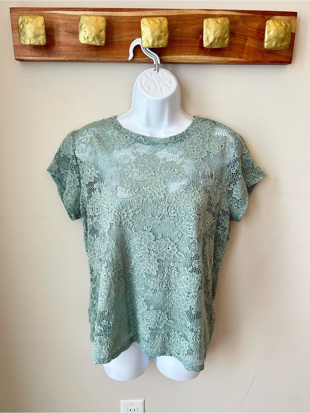 🟢 5 for $25 🟢 Sheer Lace Short Sleeve Top with cami - Seafoam Green - Mermaidcor